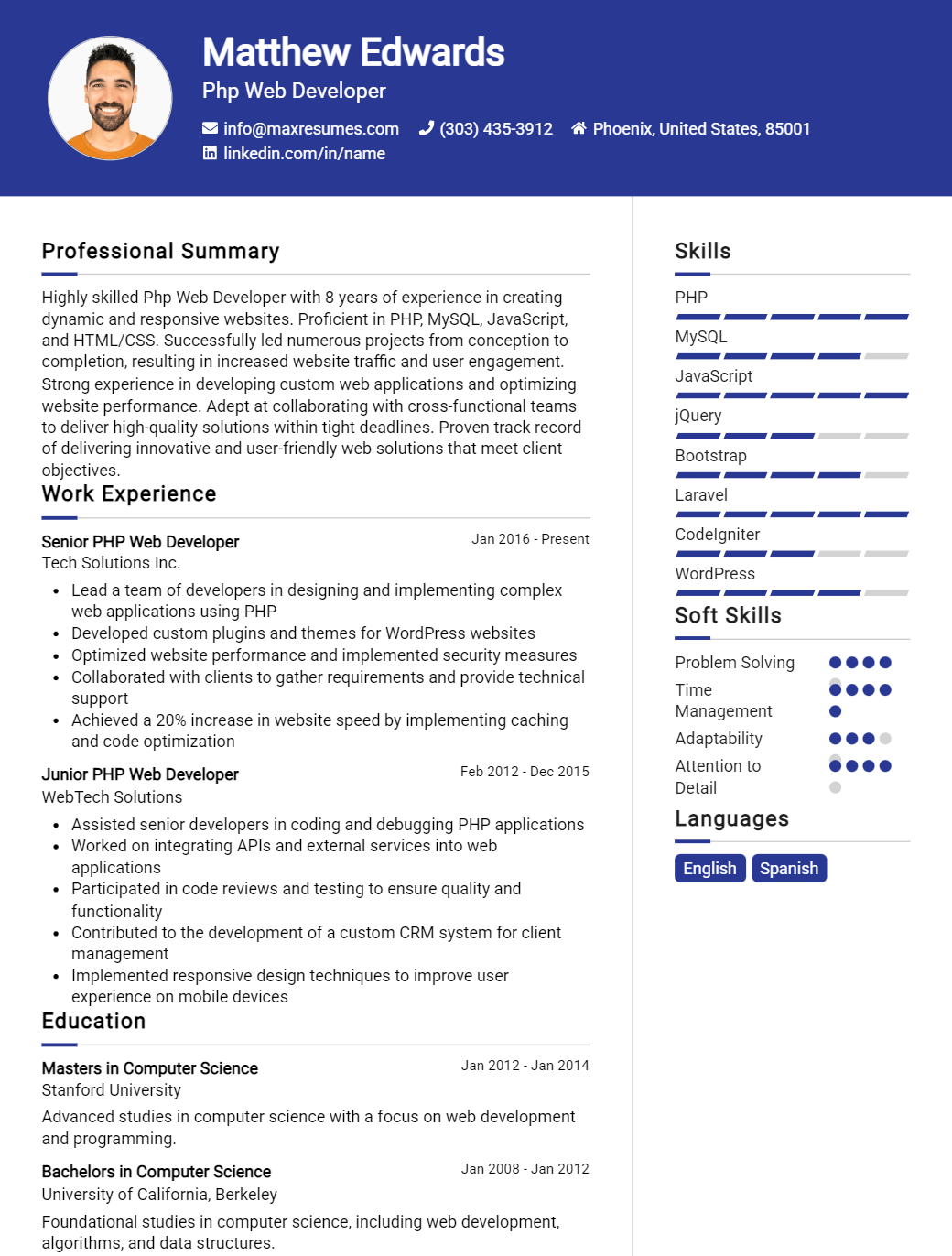 php-web-developer-resume-sample