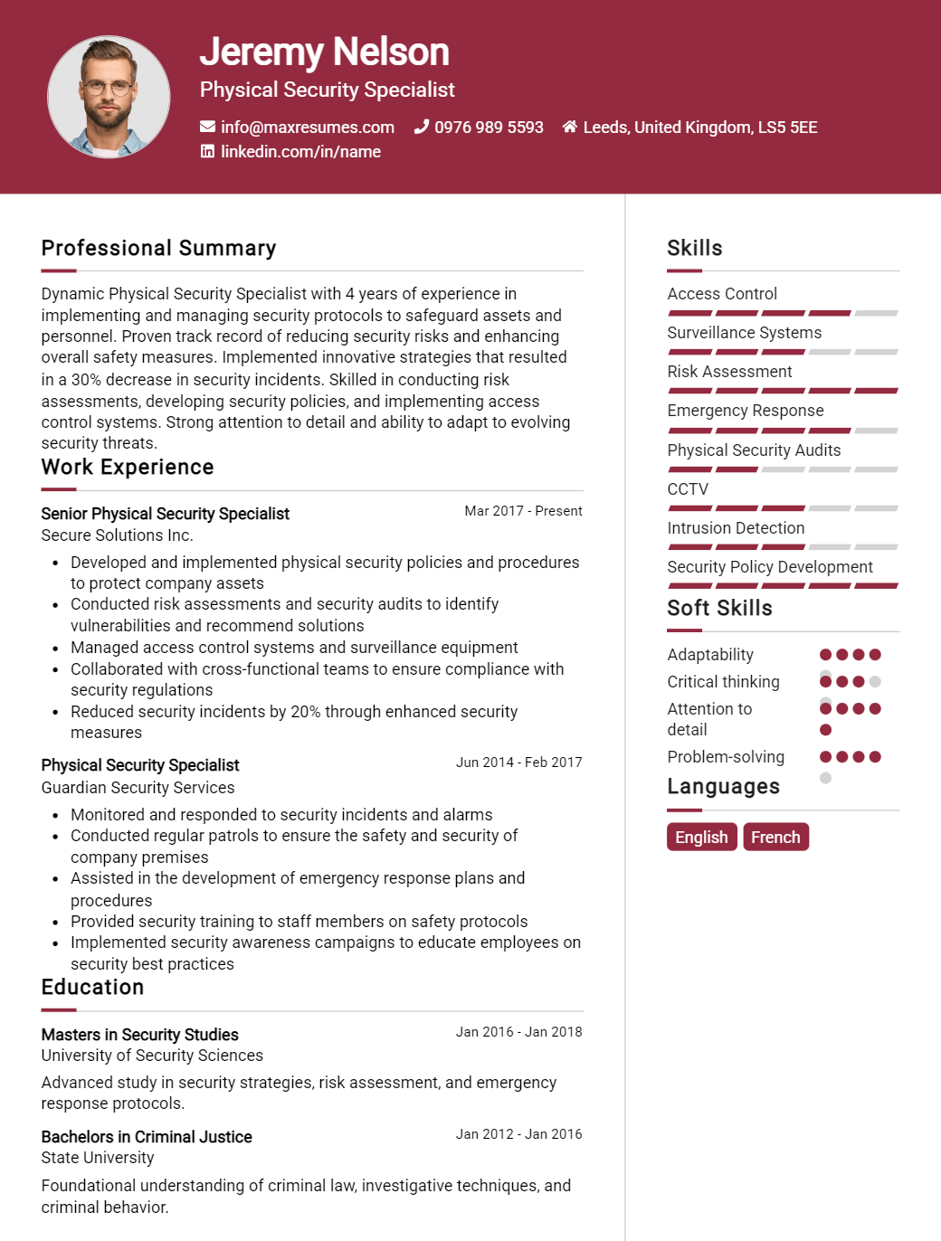 physical-security-specialist-resume-sample