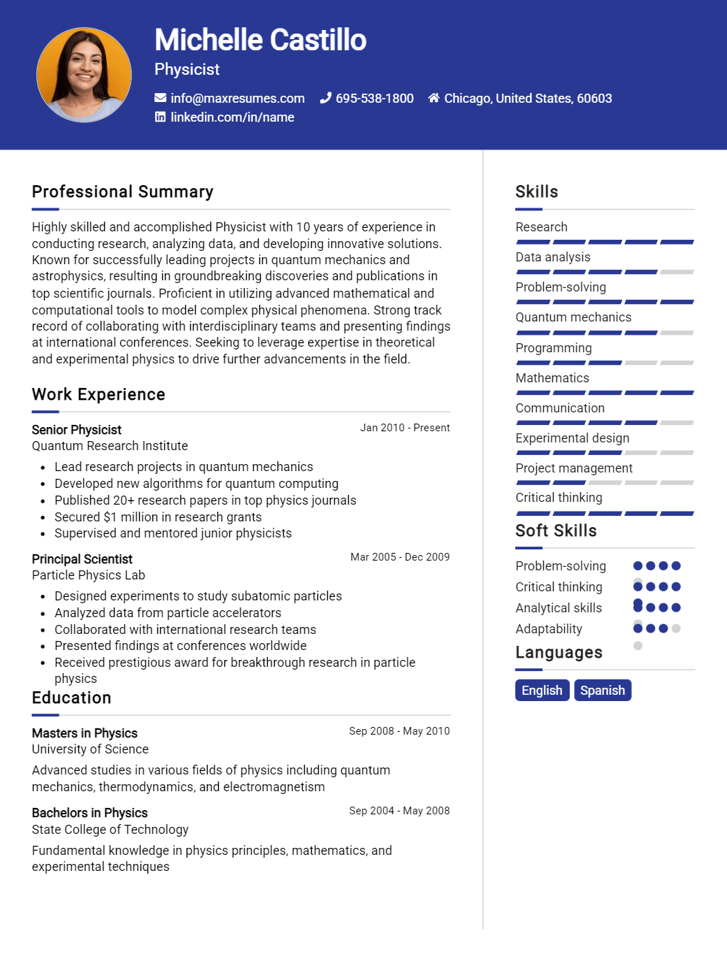physicist-resume-sample