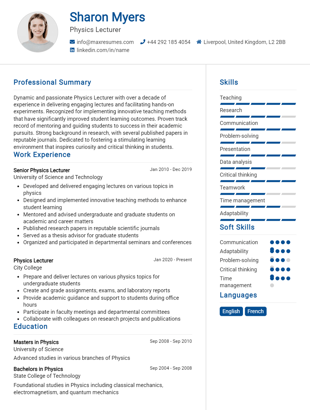 physics-lecturer-resume-sample