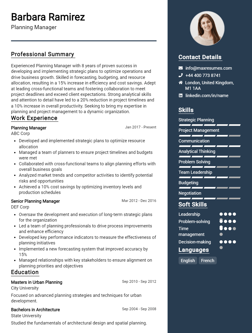 planning-manager-resume-sample