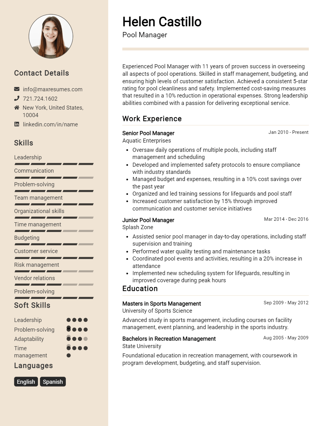 pool-manager-resume-sample