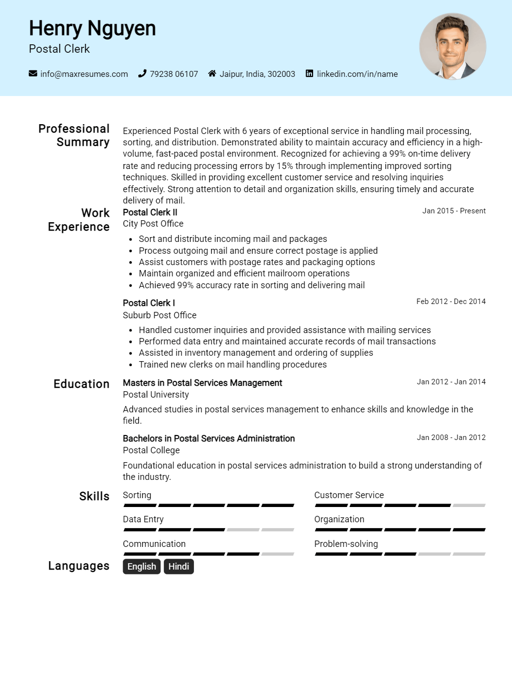postal-clerk-resume-sample