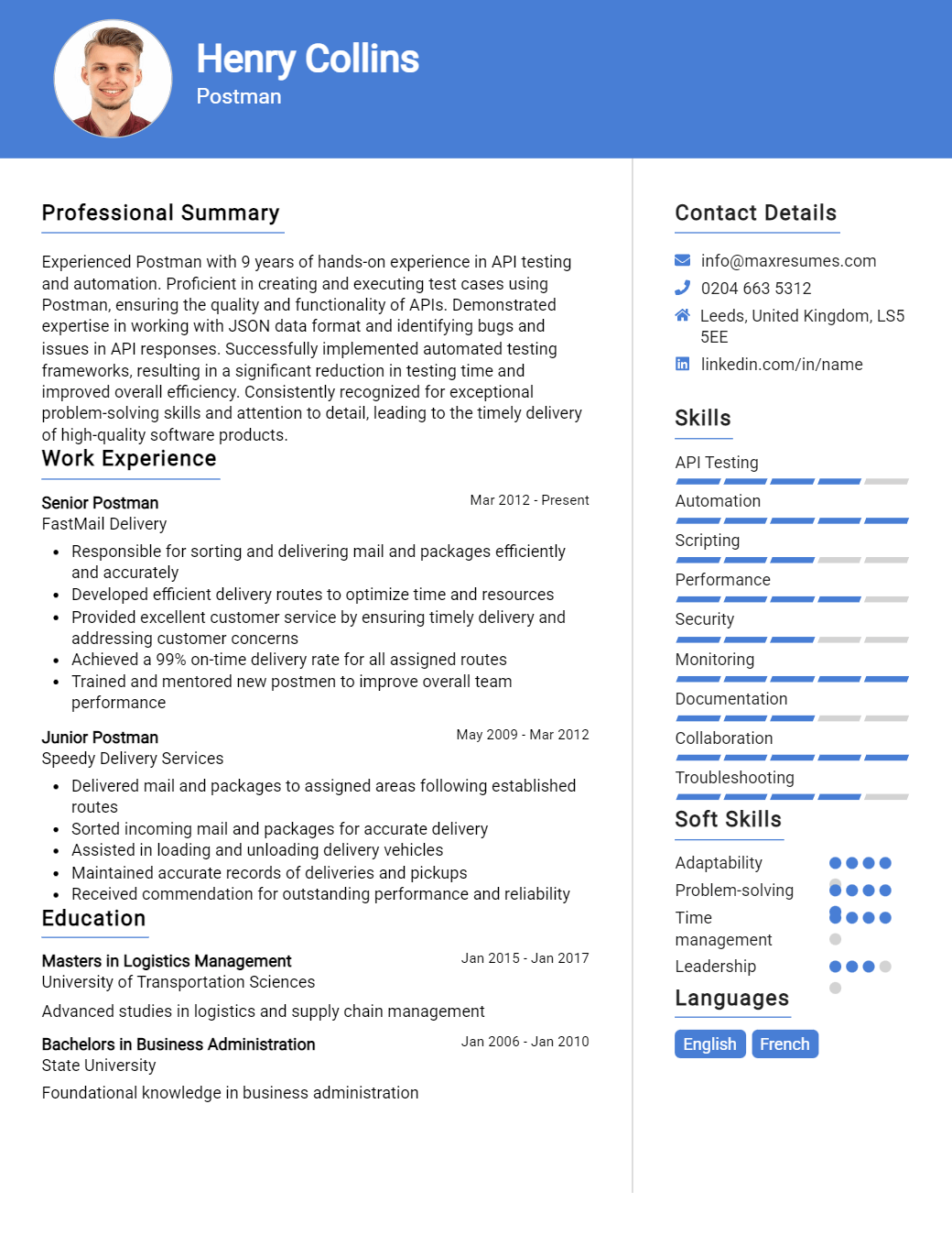 postman-resume-sample