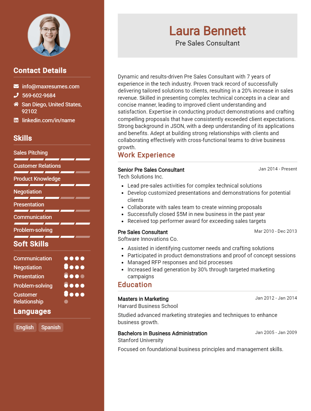 pre-sales-consultant-resume-sample