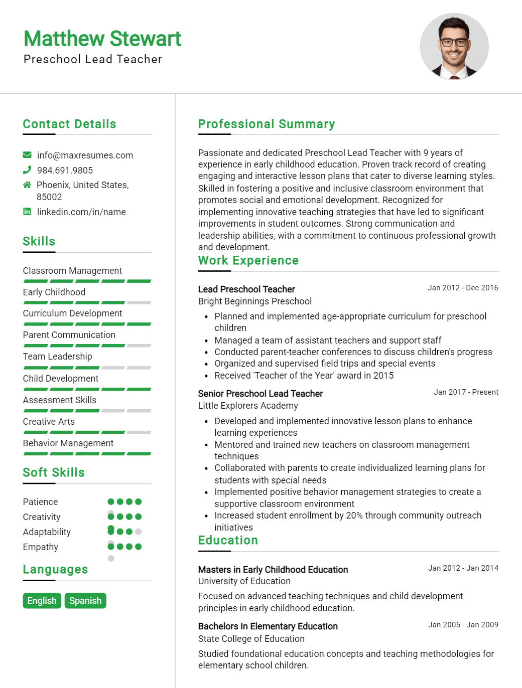 preschool-lead-teacher-resume-sample