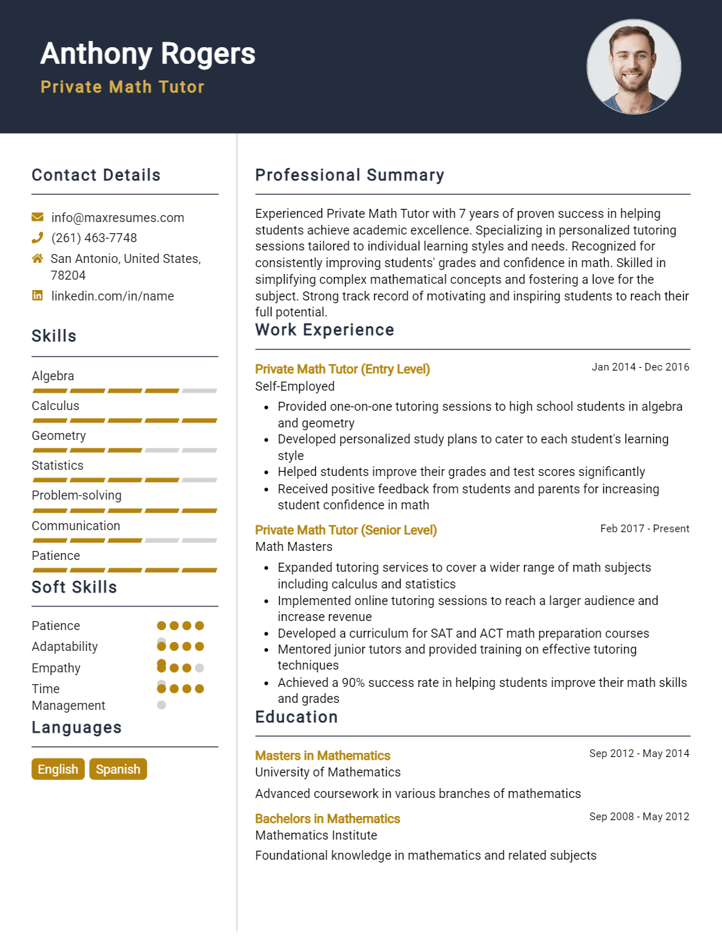 private-math-tutor-resume-sample