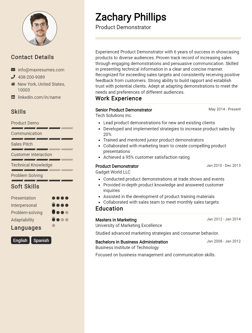 product-demonstrator-resume-sample