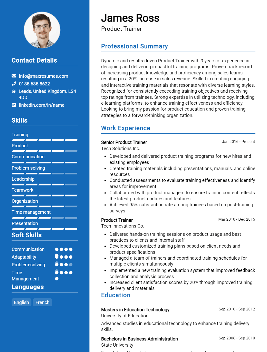 product-trainer-resume-sample