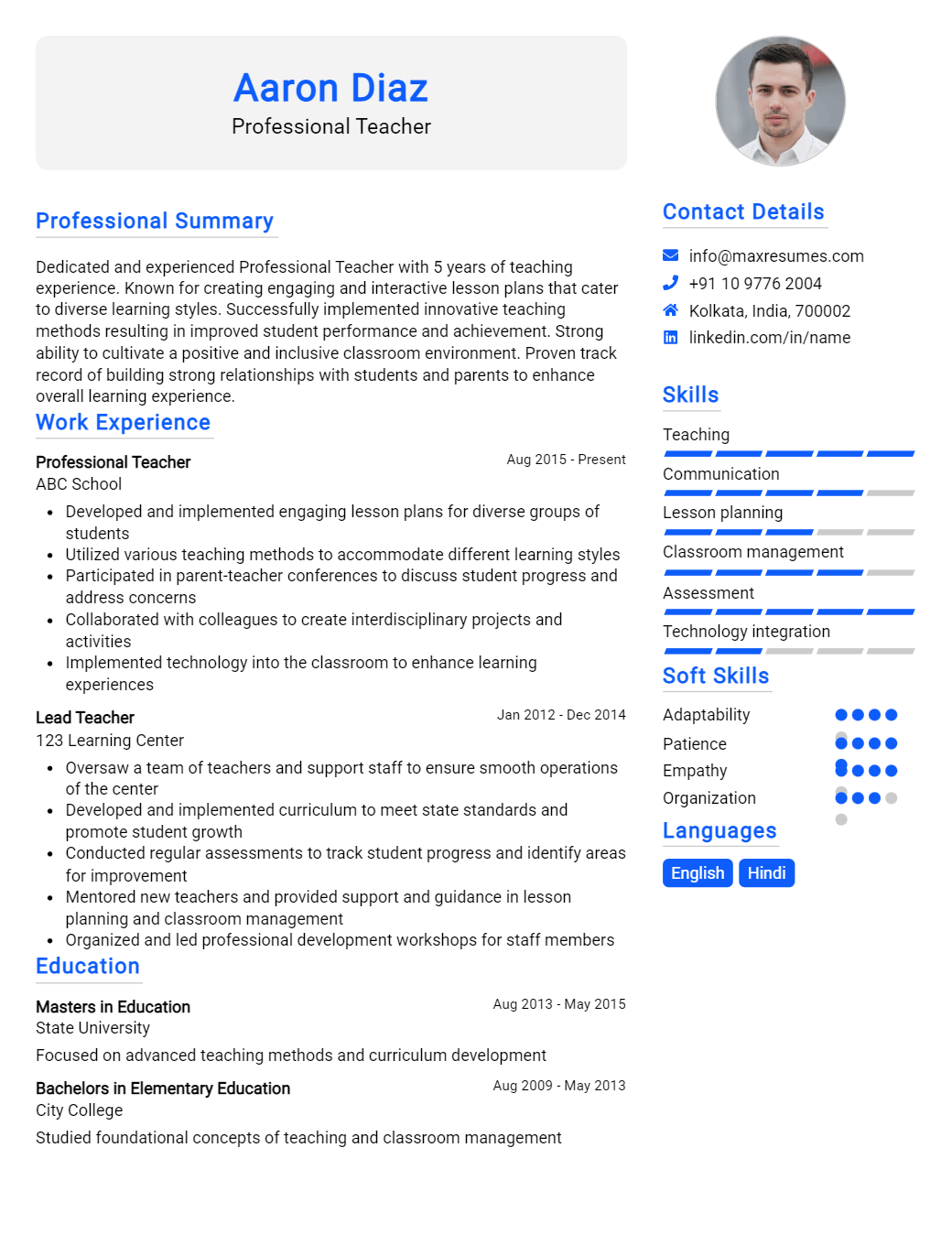professional-teacher-resume-sample