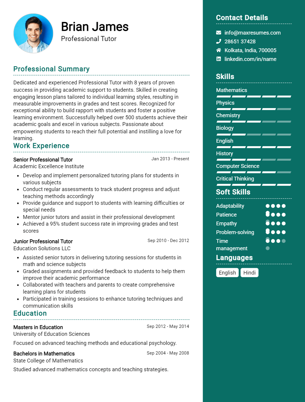professional-tutor-resume-sample