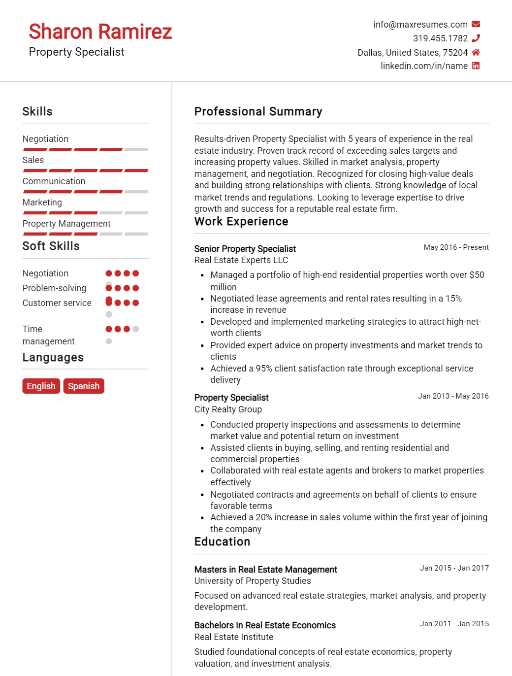 property-specialist-resume-sample