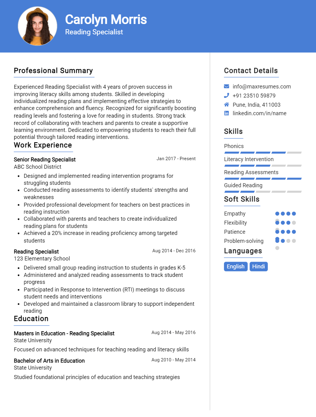 reading-specialist-resume-sample