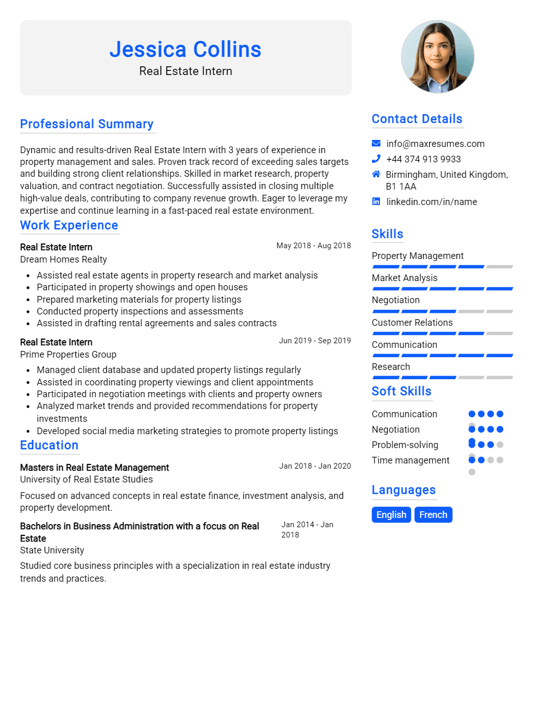 real-estate-intern-resume-sample