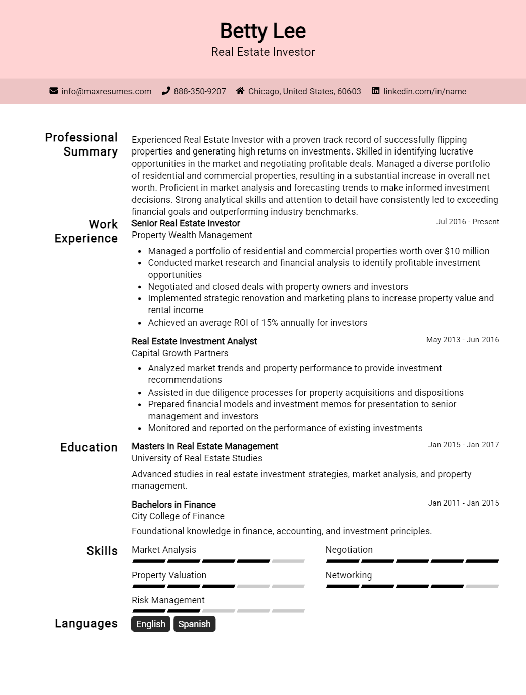 real-estate-investor-resume-sample