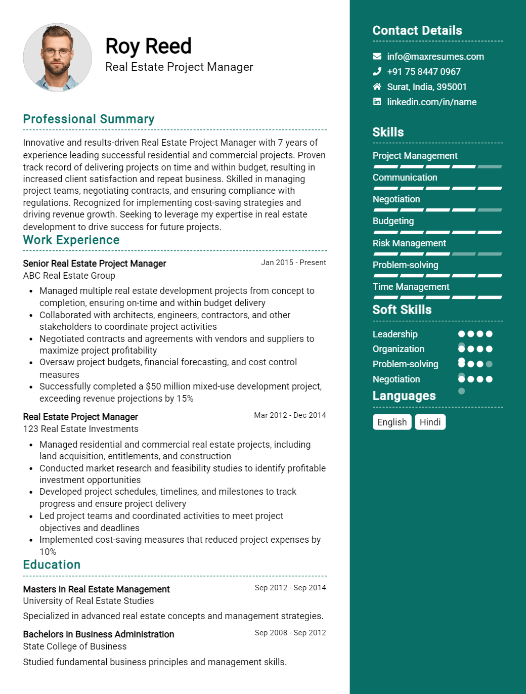 real-estate-project-manager-resume-sample