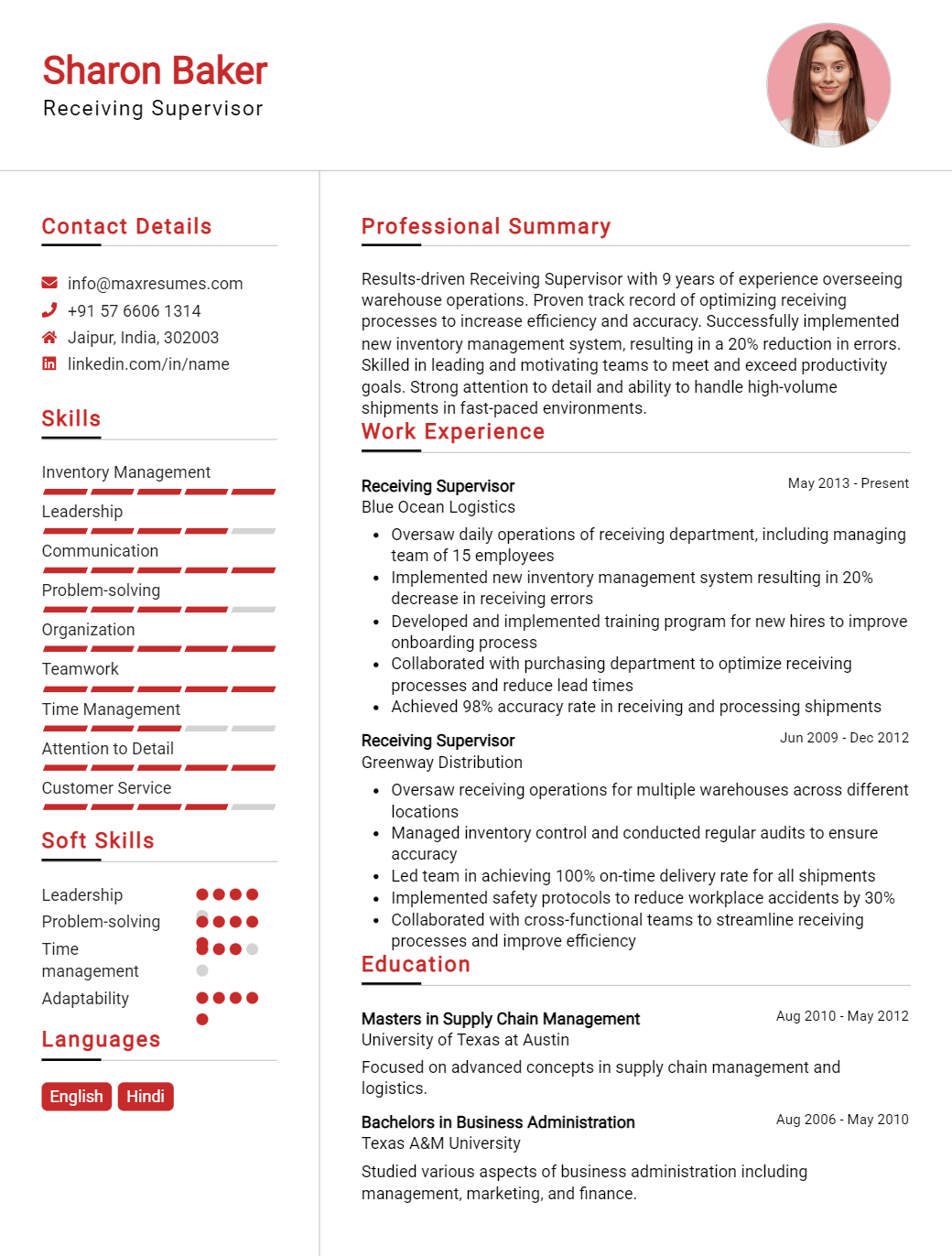 receiving-supervisor-resume-sample