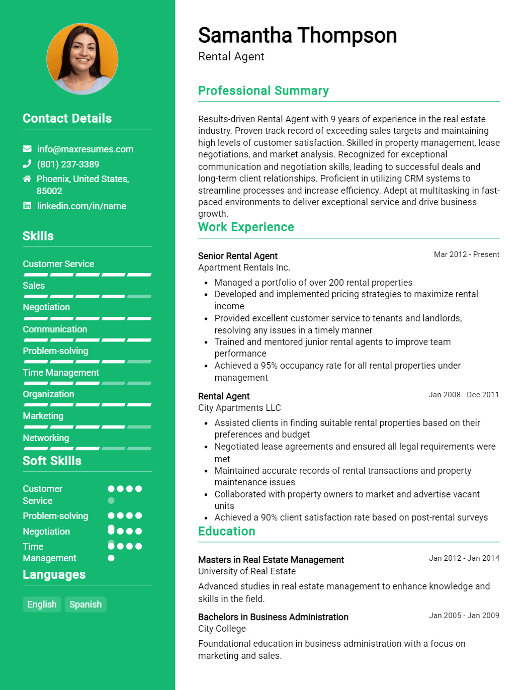 rental-agent-resume-sample
