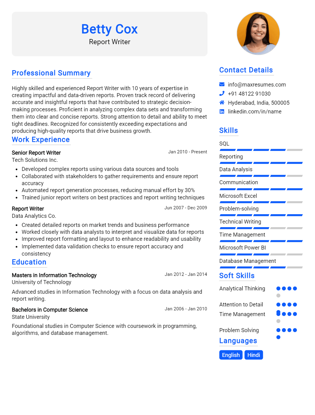 report-writer-resume-sample