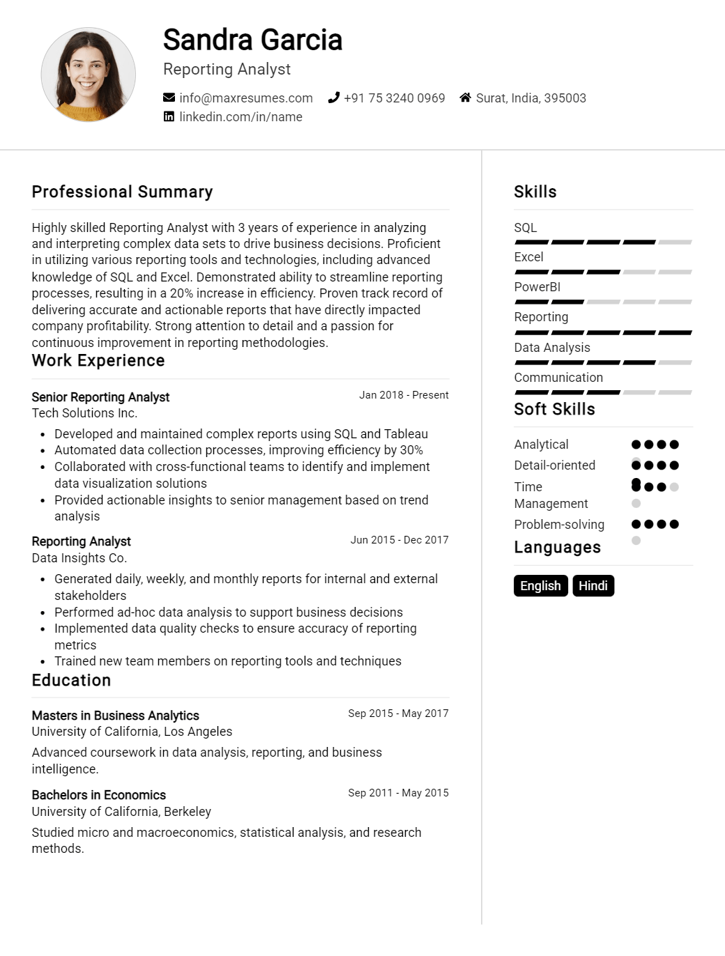 reporting-analyst-resume-sample
