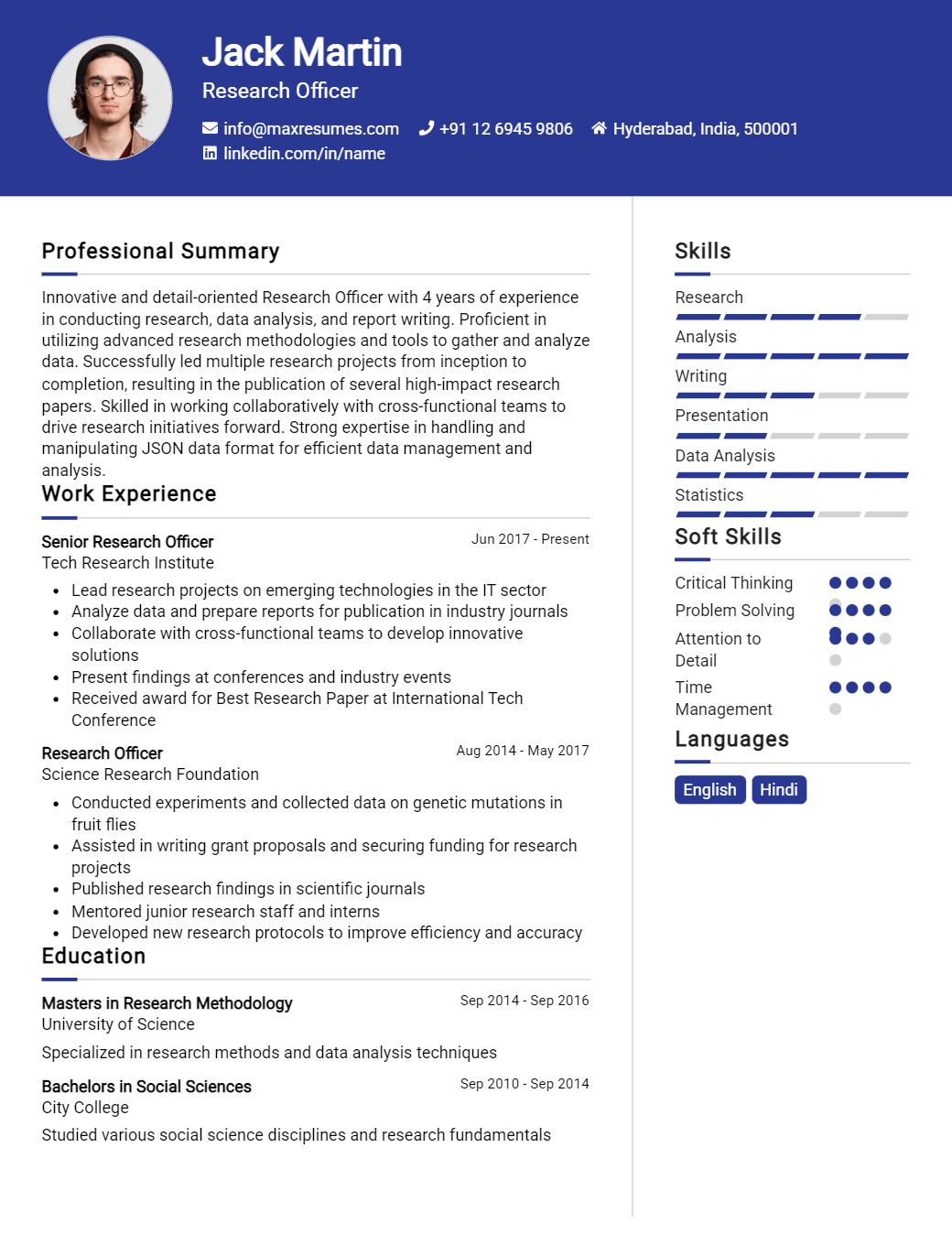 research-officer-resume-sample