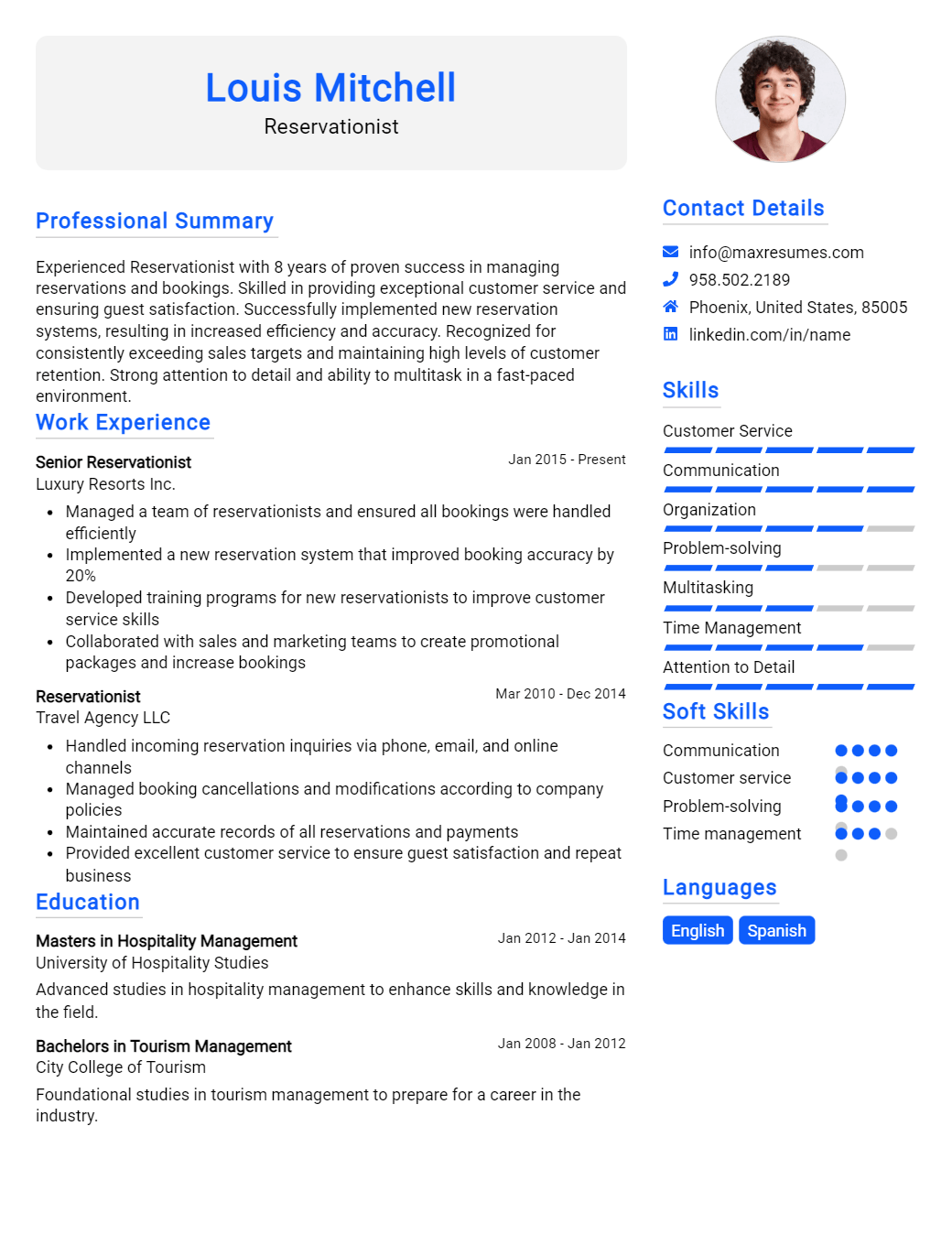 reservationist-resume-sample