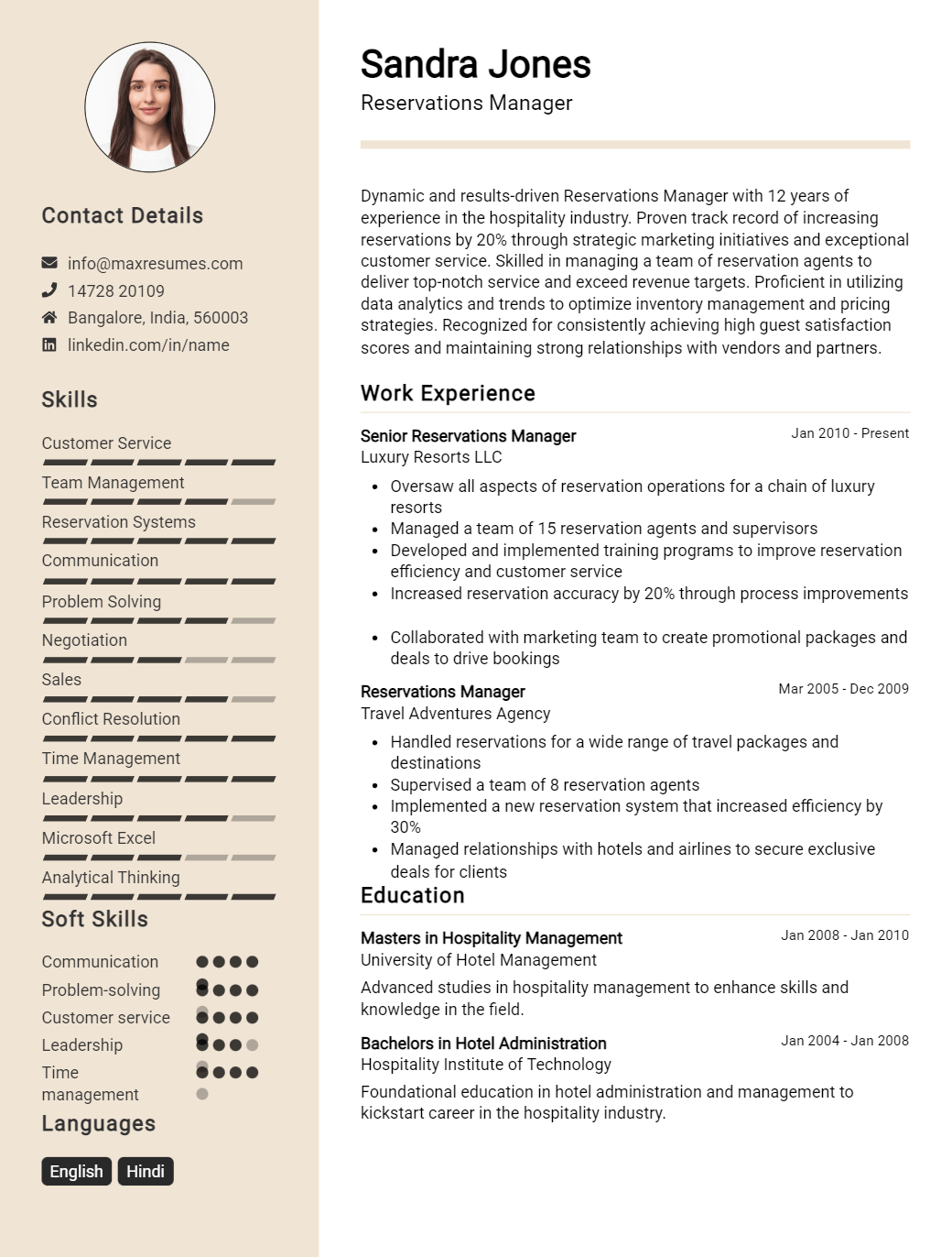 reservations-manager-resume-sample