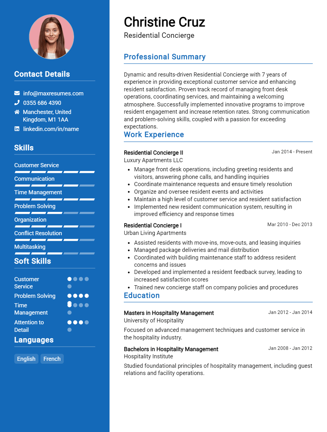 residential-concierge-resume-sample