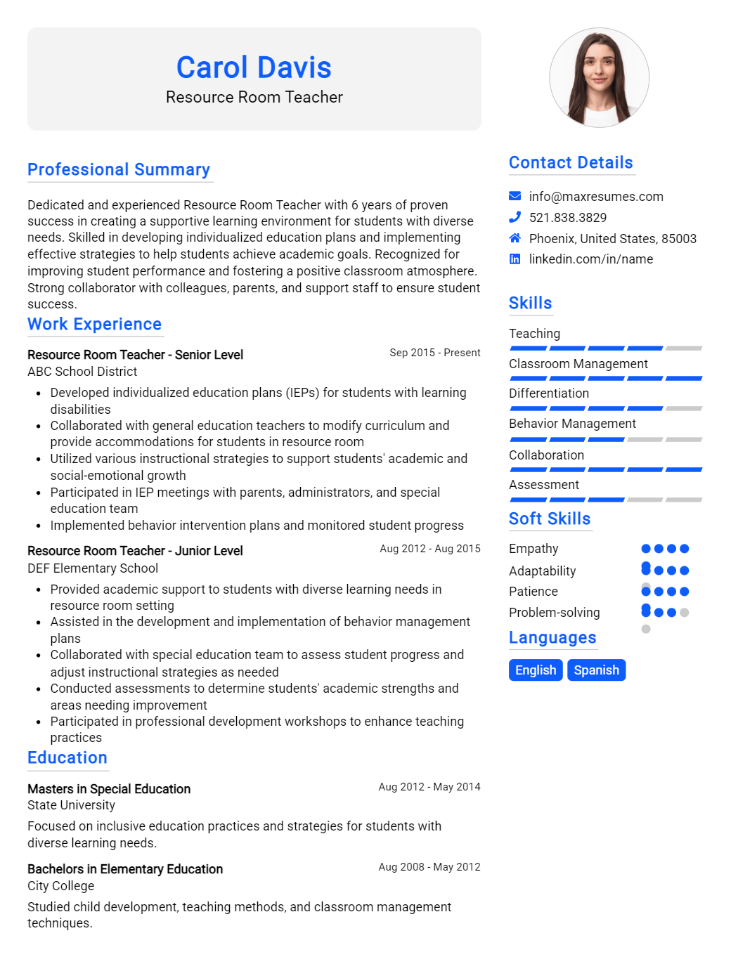 resource-room-teacher-resume-sample