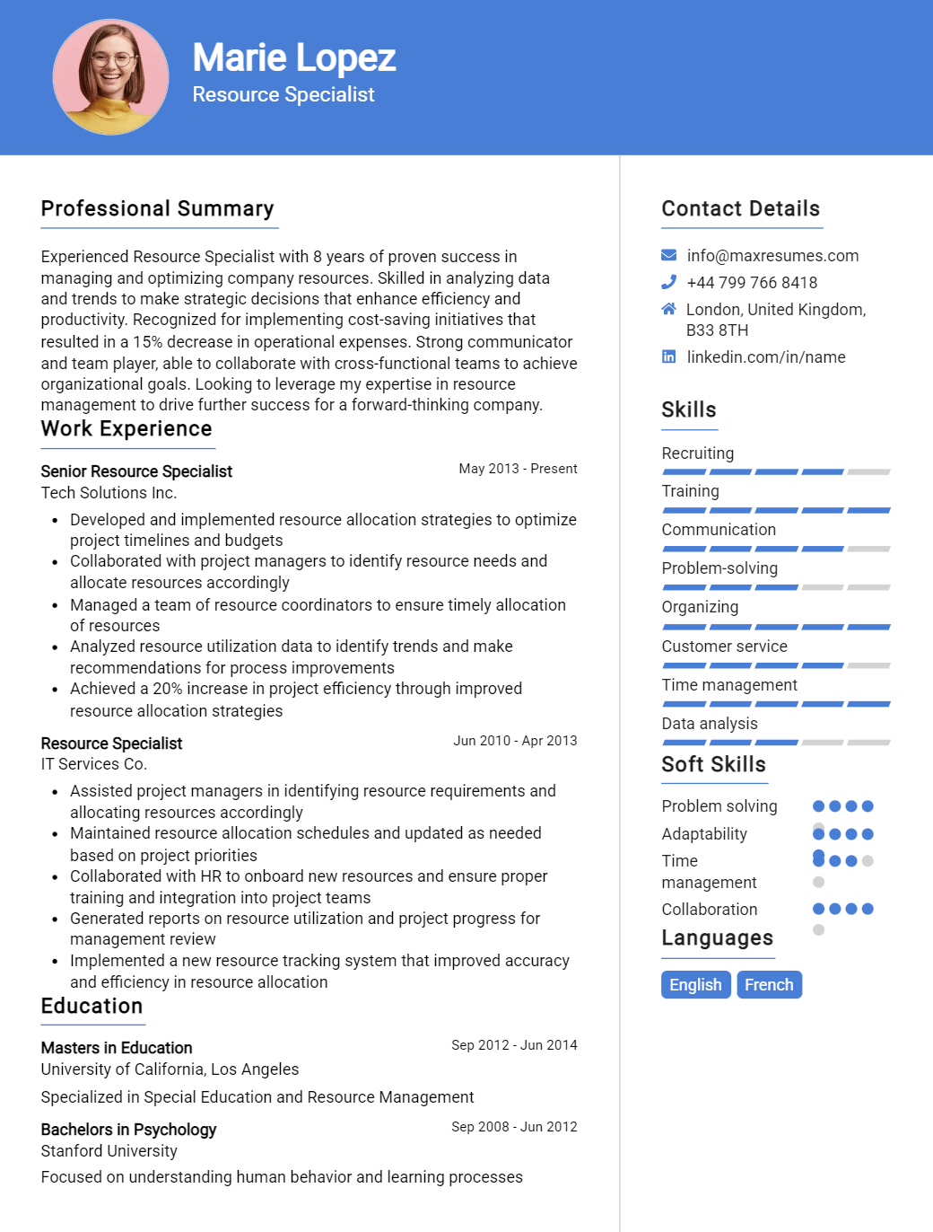 resource-specialist-resume-sample