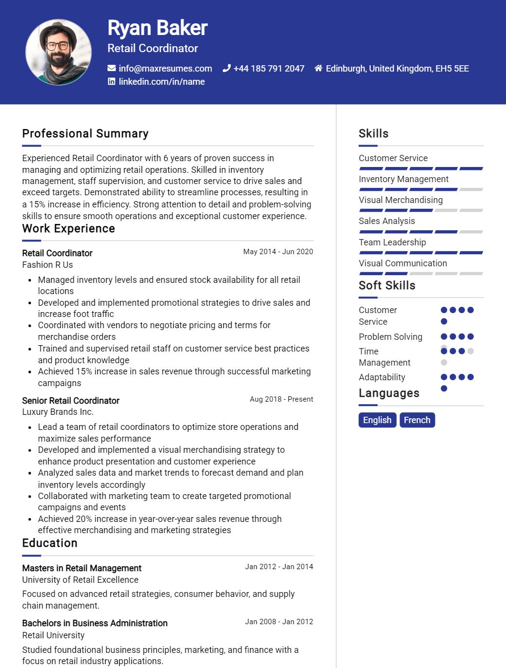 retail-coordinator-resume-sample