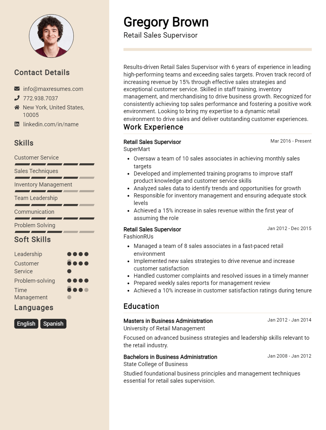 retail-sales-supervisor-resume-sample