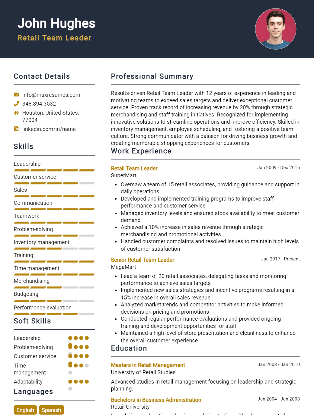 retail-team-leader-resume-sample