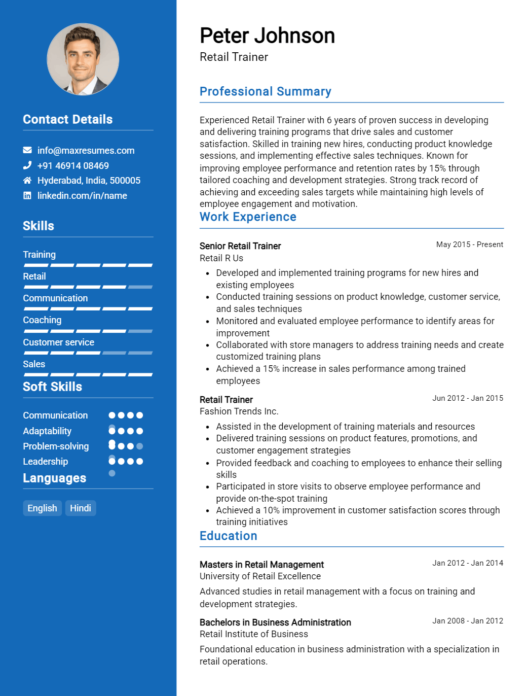 retail-trainer-resume-sample