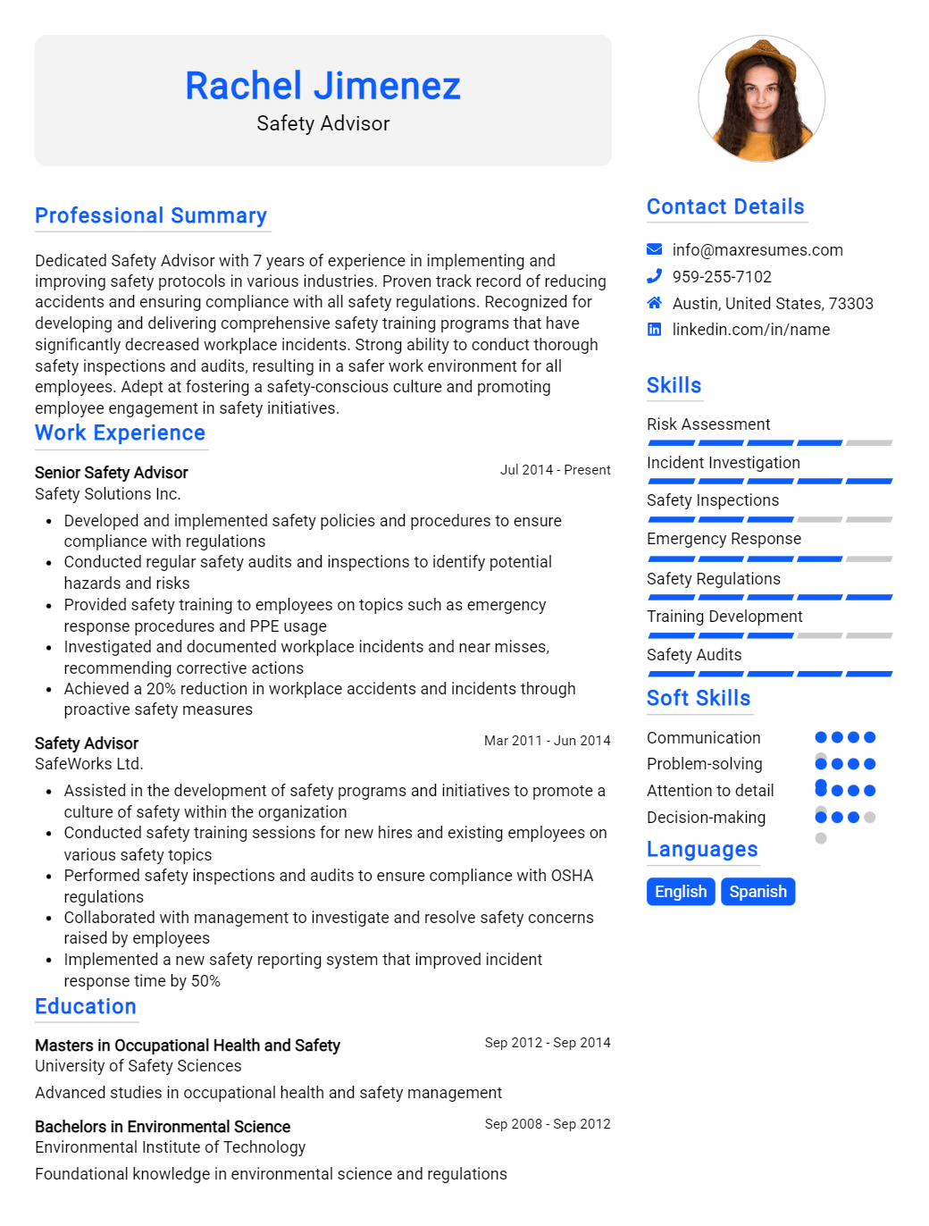 safety-advisor-resume-sample