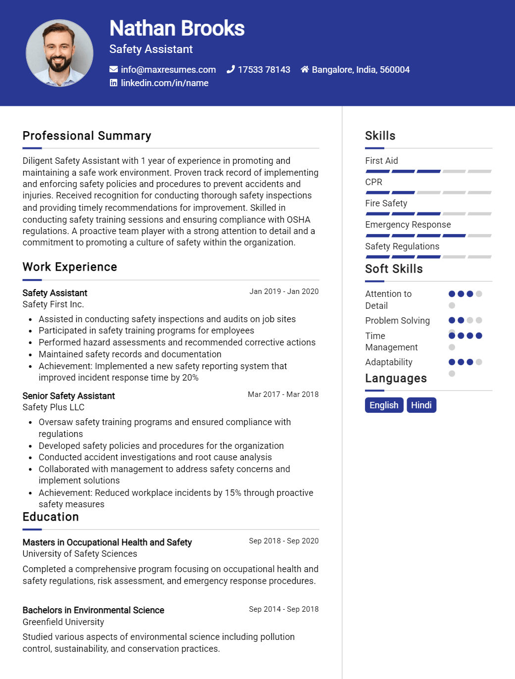 safety-assistant-resume-sample