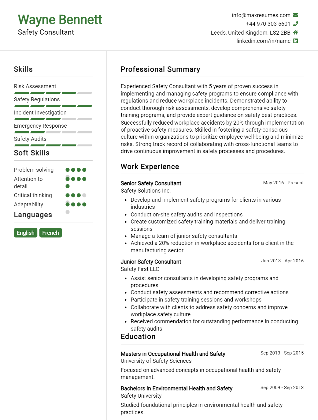 safety-consultant-resume-sample