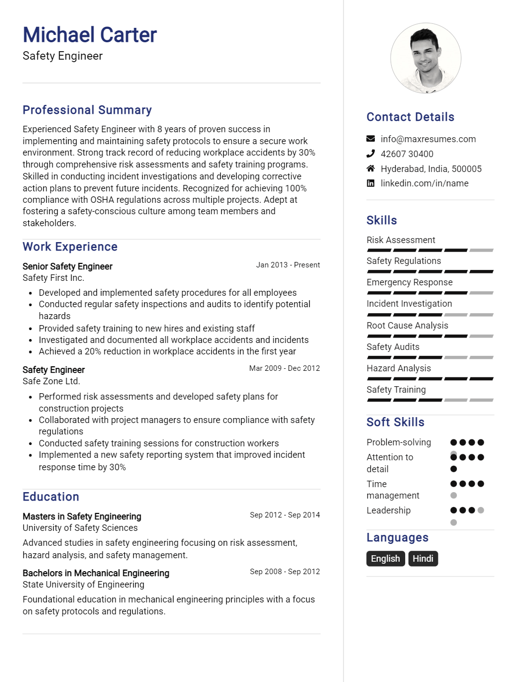 safety-engineer-resume-sample