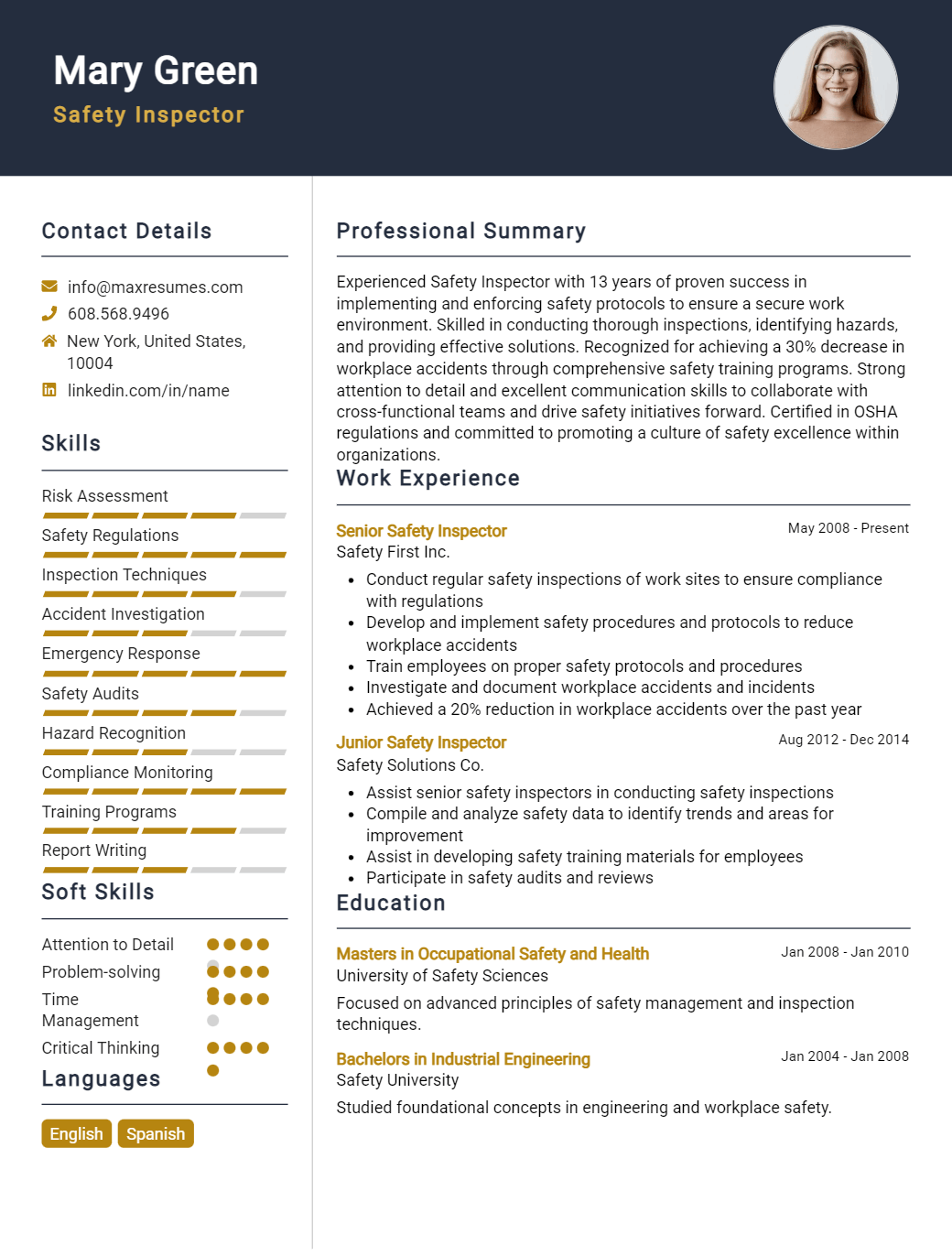 safety-inspector-resume-sample