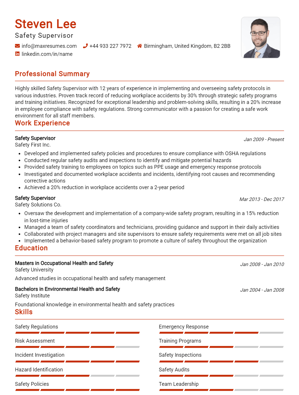 safety-supervisor-resume-sample