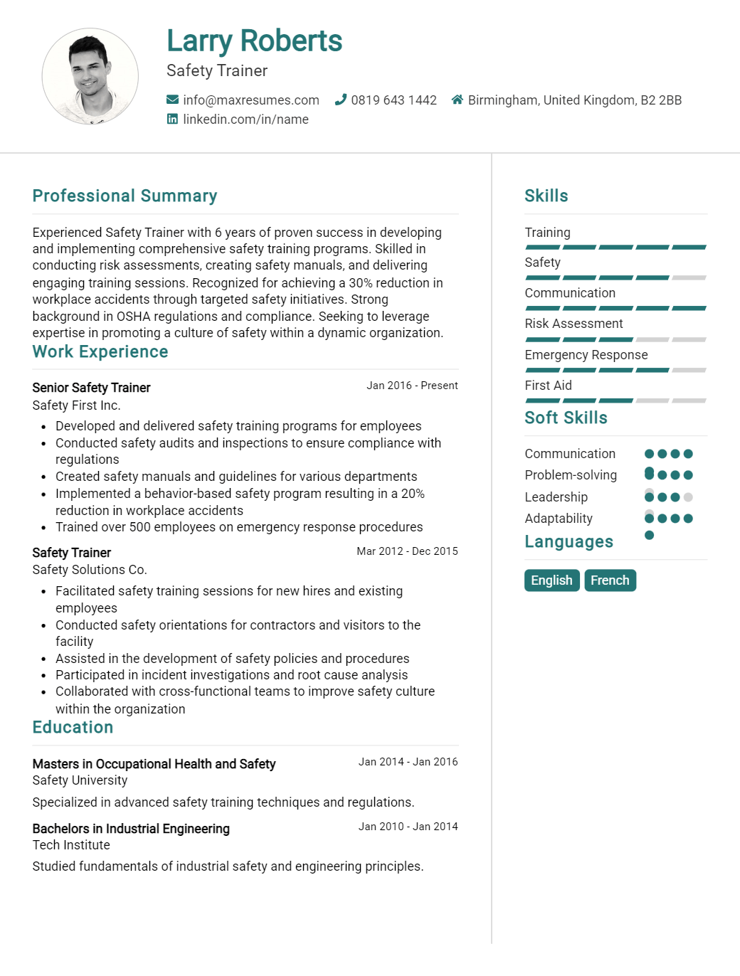 safety-trainer-resume-sample