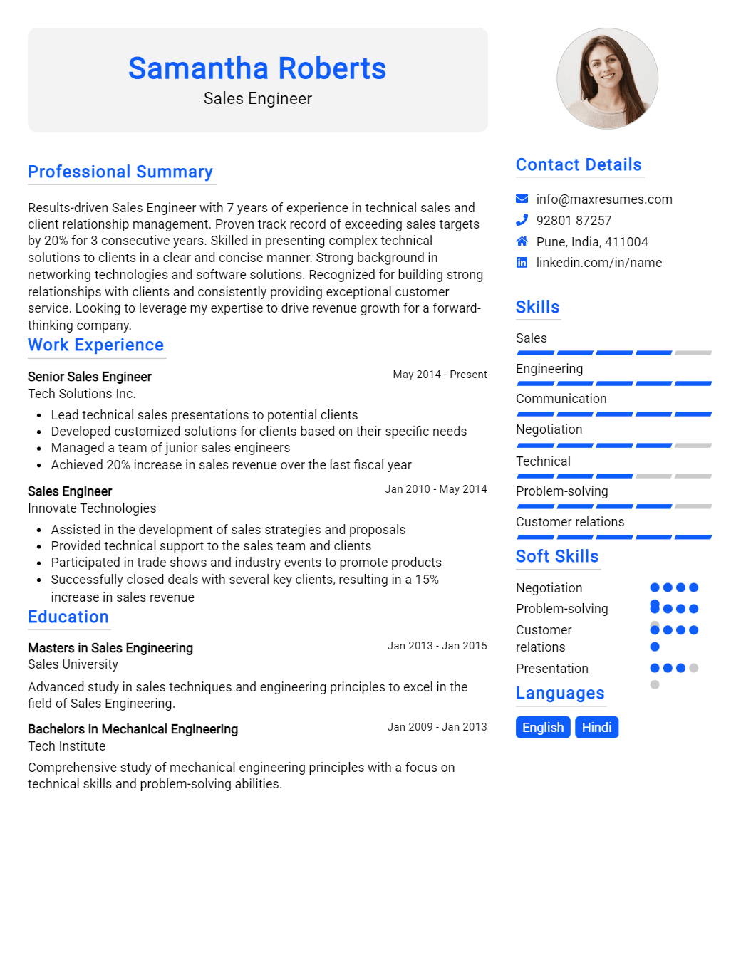 sales-engineer-resume-sample