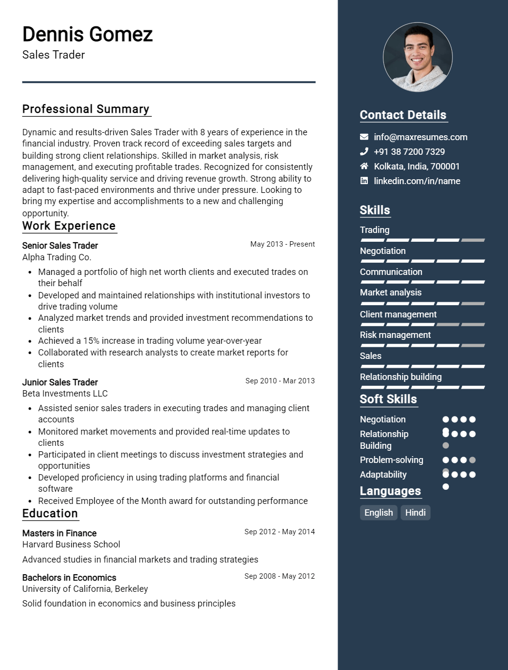 sales-trader-resume-sample