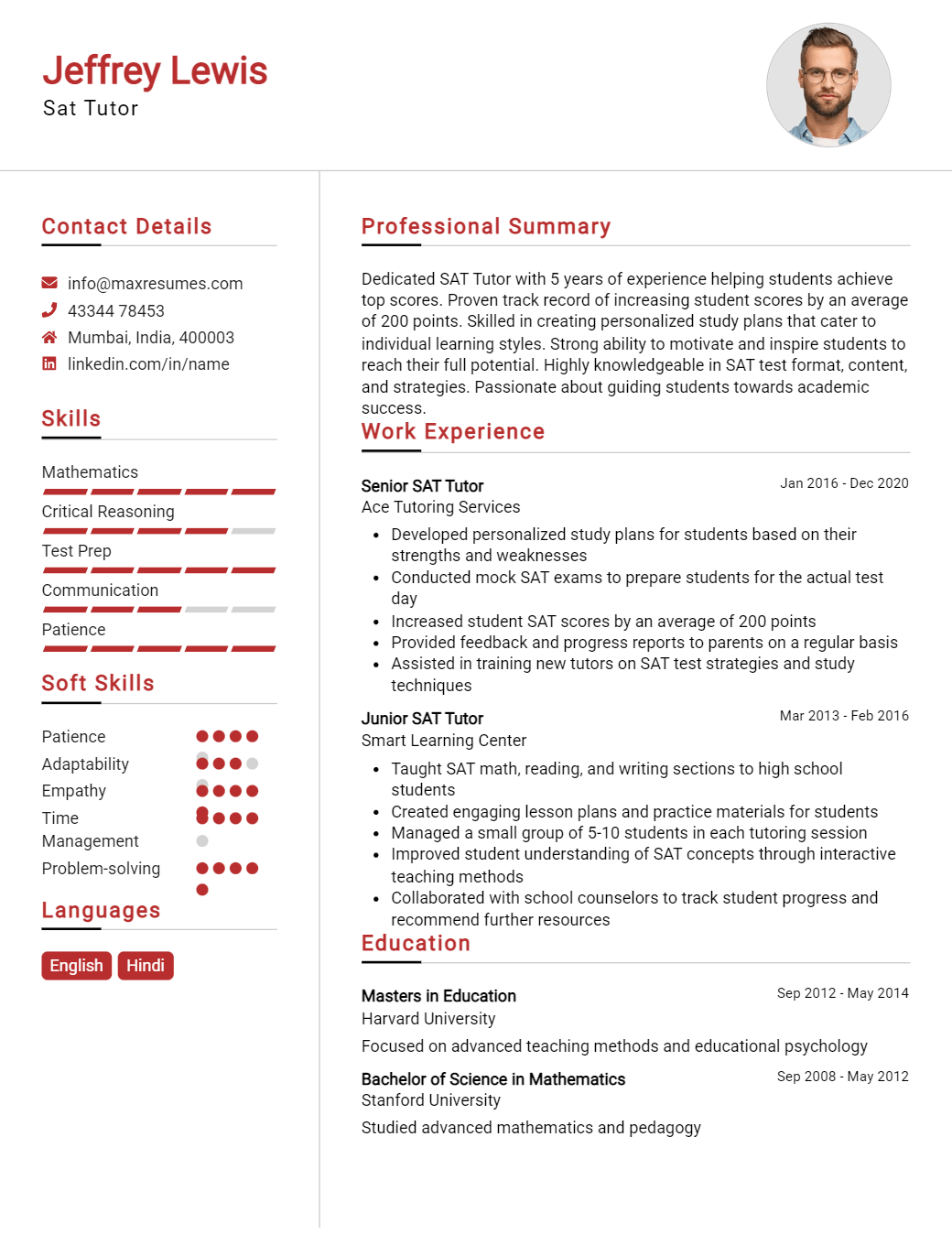 sat-tutor-resume-sample