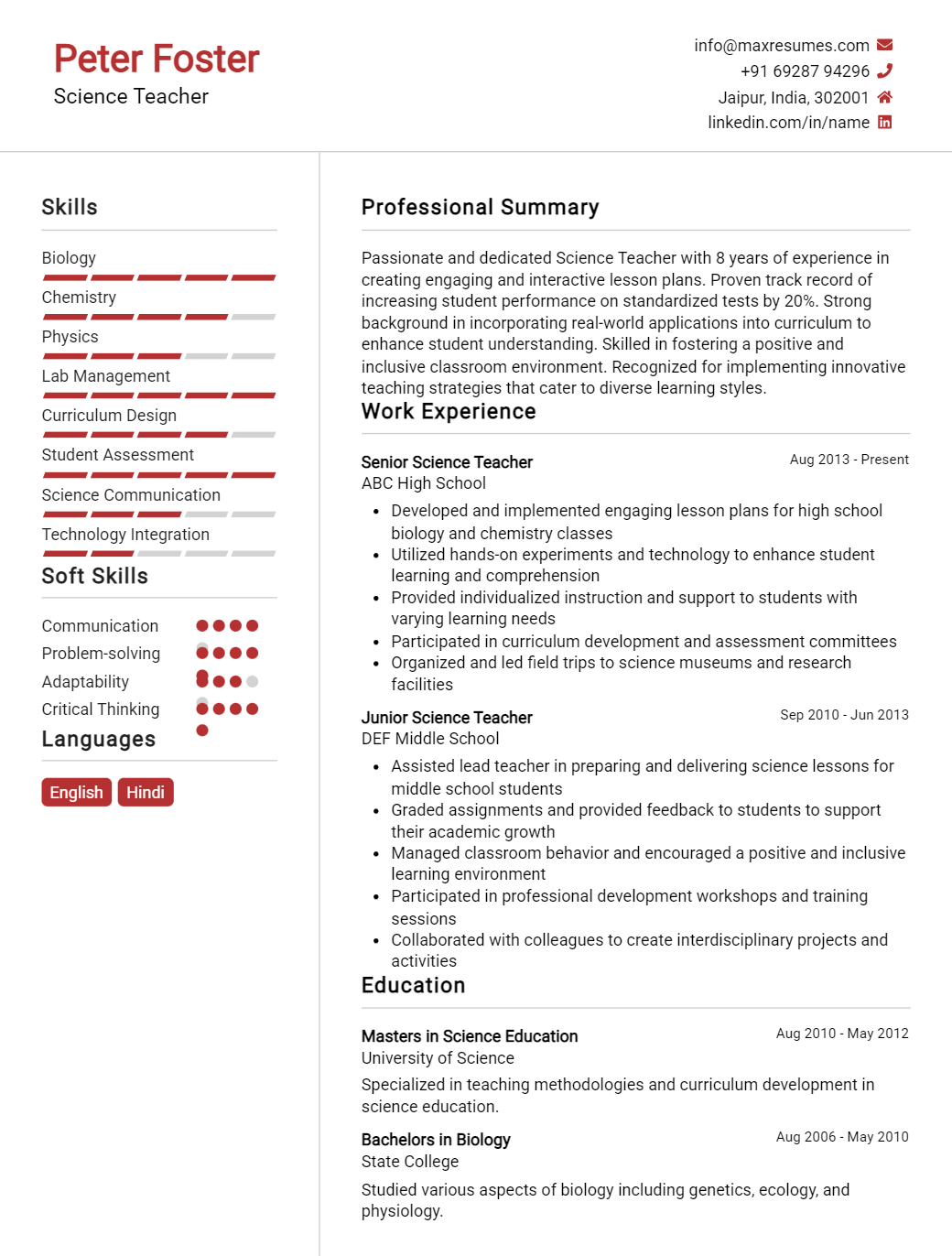 science-teacher-resume-sample