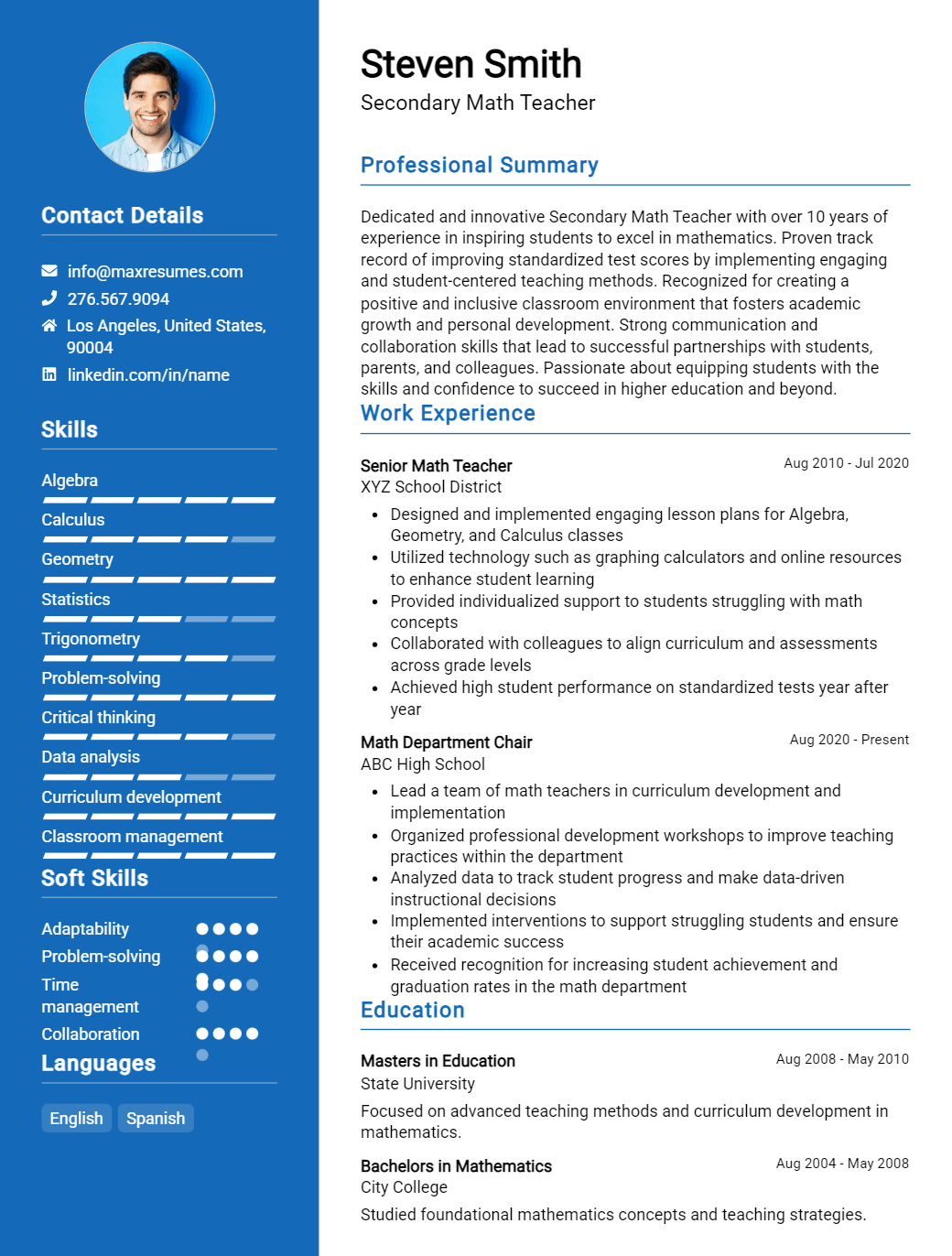 secondary-math-teacher-resume-sample