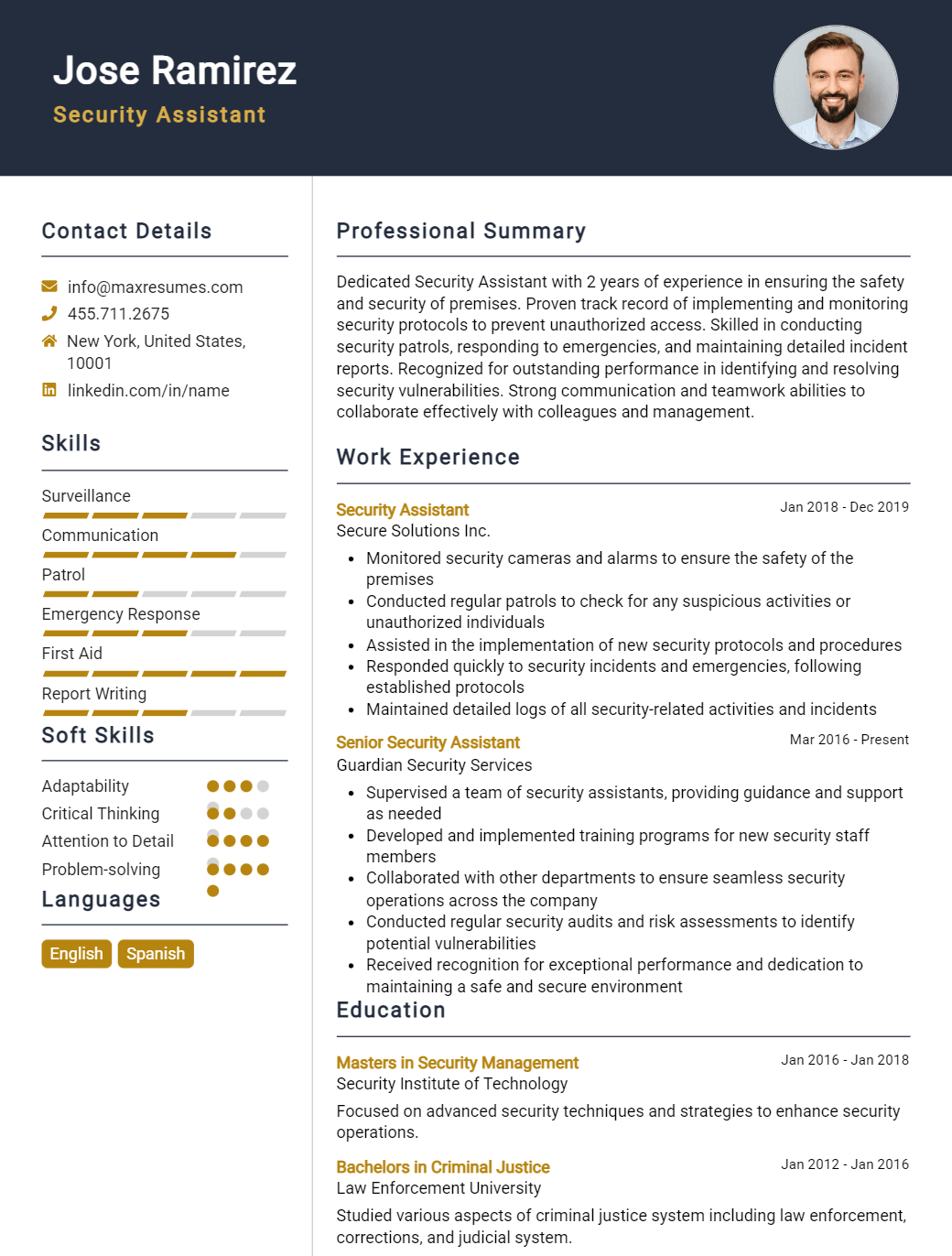 security-assistant-resume-sample