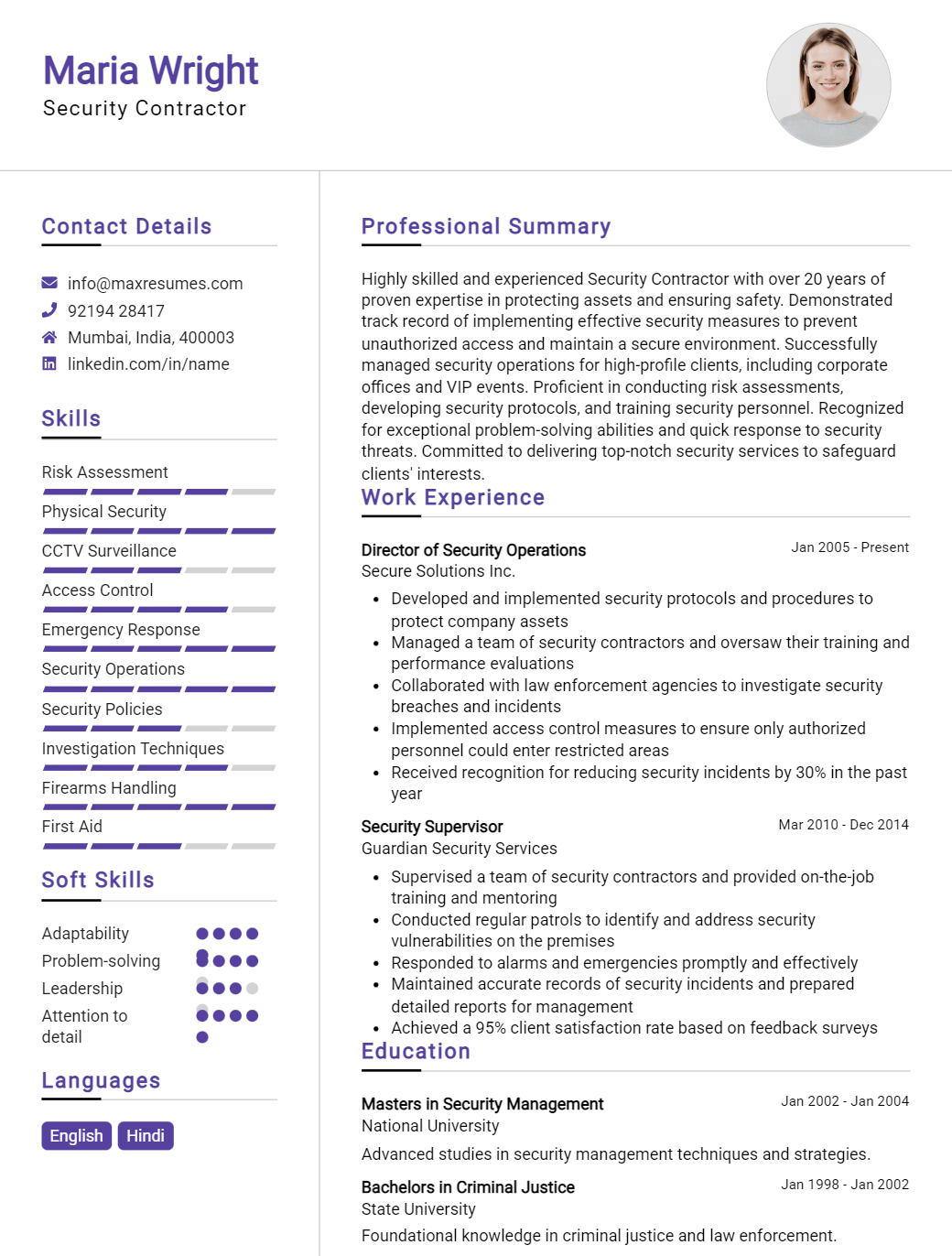 security-contractor-resume-sample