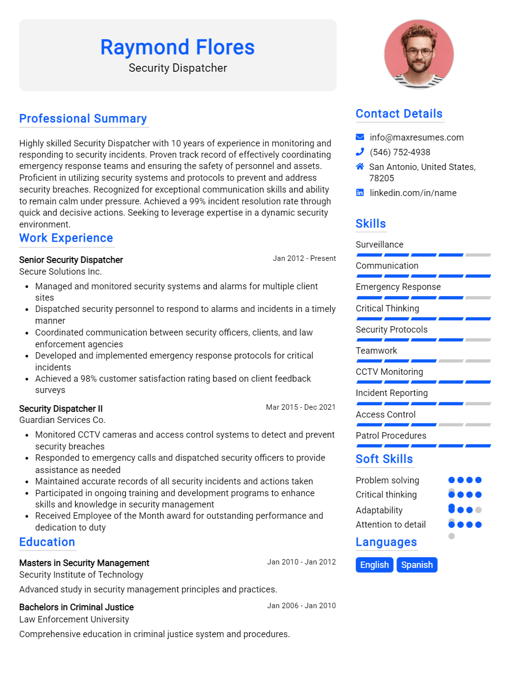 security-dispatcher-resume-sample