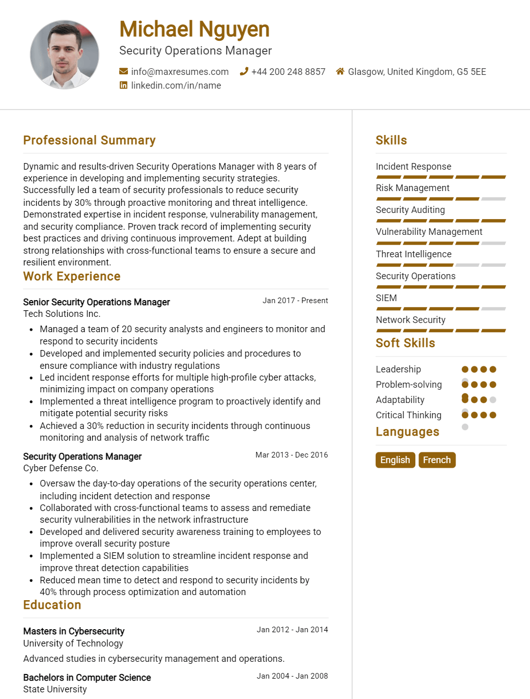 security-operations-manager-resume-sample